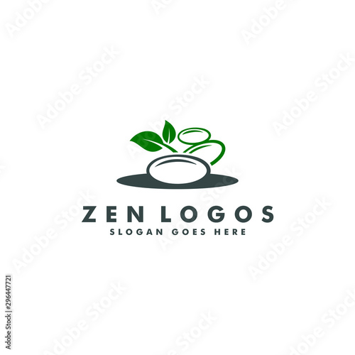 Natural Spa Stones with green leaves logo design vector
