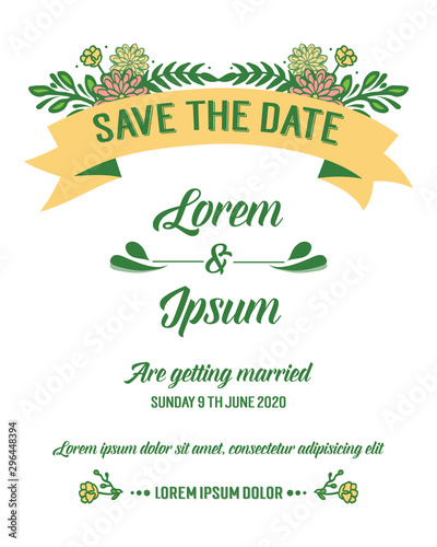 Template invitation wedding save the date  with pattern of colorful flower frame. Vector