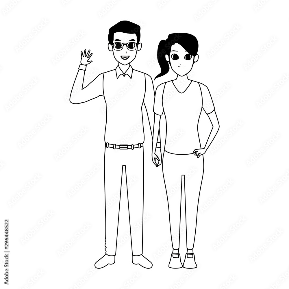 happy couple standing icon, flat design