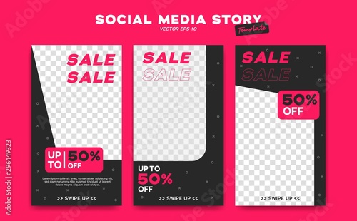 Social media instagram story vector template sale promotion discount fun pink and black theme