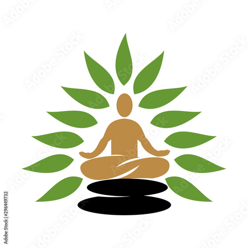Nature spa logo Leaf stone yoga Design Icon vector Template Isolated
