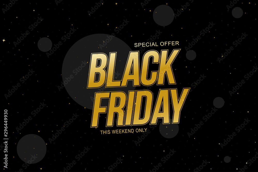 Black Friday Sale. Special offer greeting card with gold sign on a dark background. Flat vector illustration EPS10 Black Friday Sale. Special offer greeting card with gold sign on a dark background. Flat vector illustration EPS10
