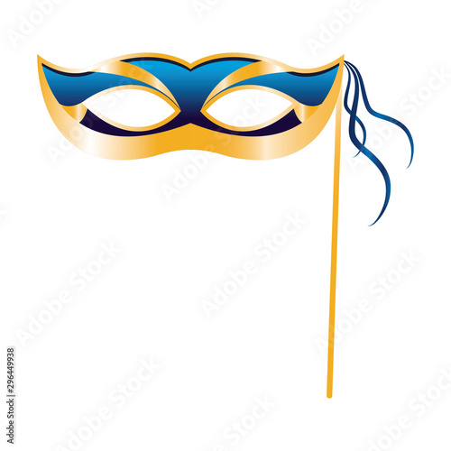 Mardi gras mask on stick icon, flat design