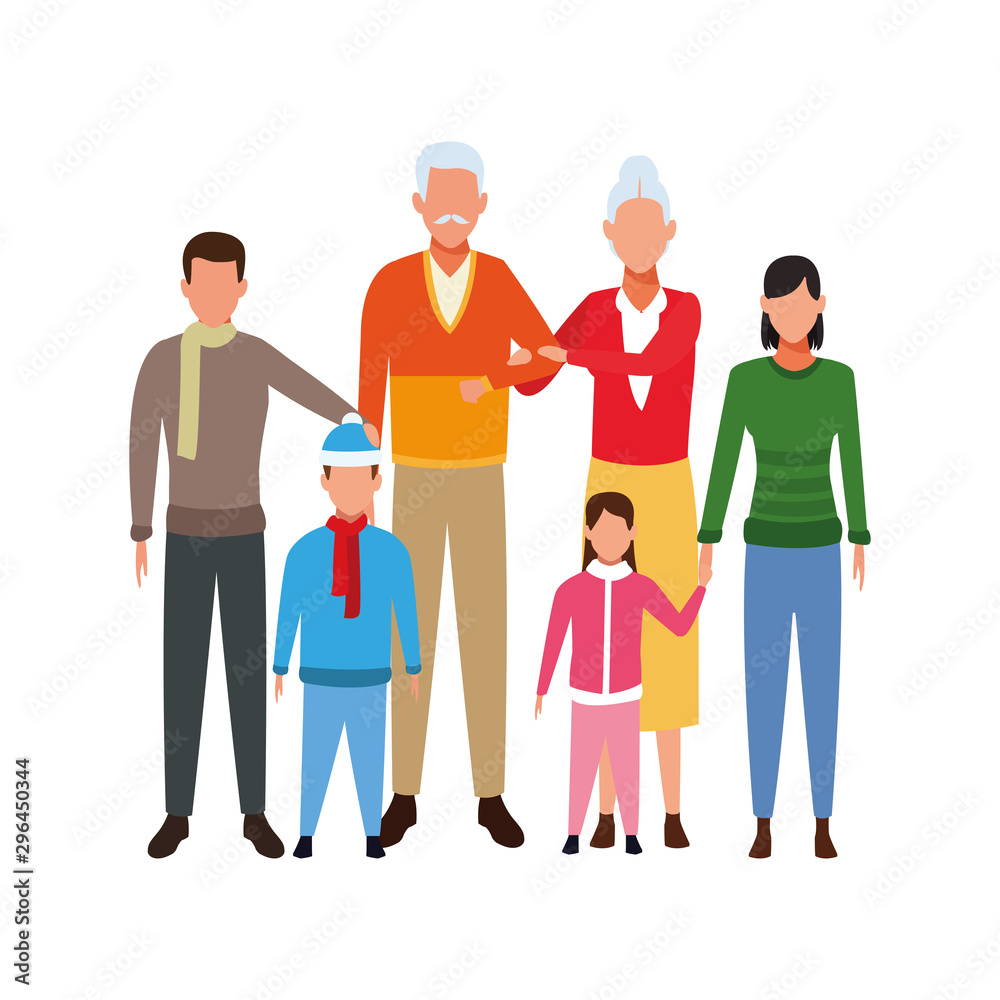 avatar grandfathers with kids, colorful design
