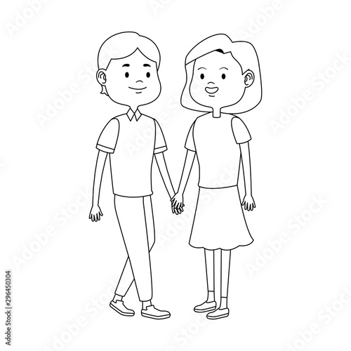 cartoon happy teen couple icon, flat design