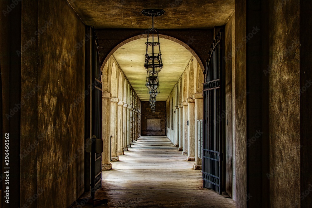 Obraz premium Arched walkway corridor with gates