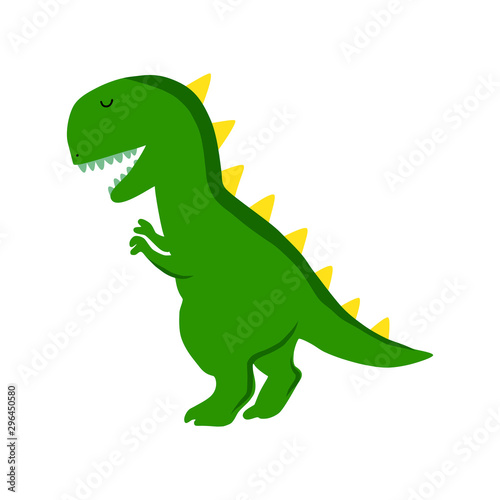 Green dinosaur cartoon vector illustration isolated on white background. T-rex.