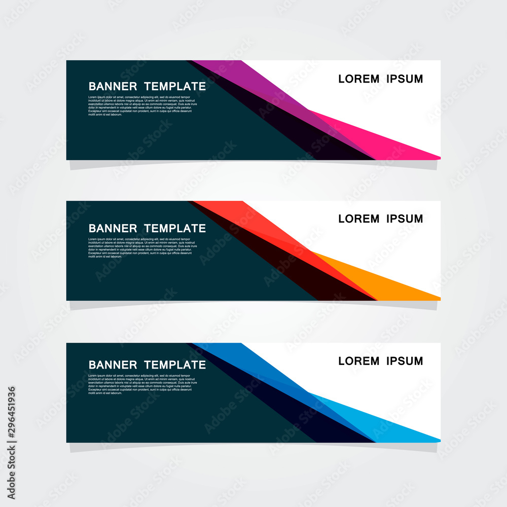 Fototapeta premium Set of 3 banner template. Modern flat blue, orange, purple color web banner design.