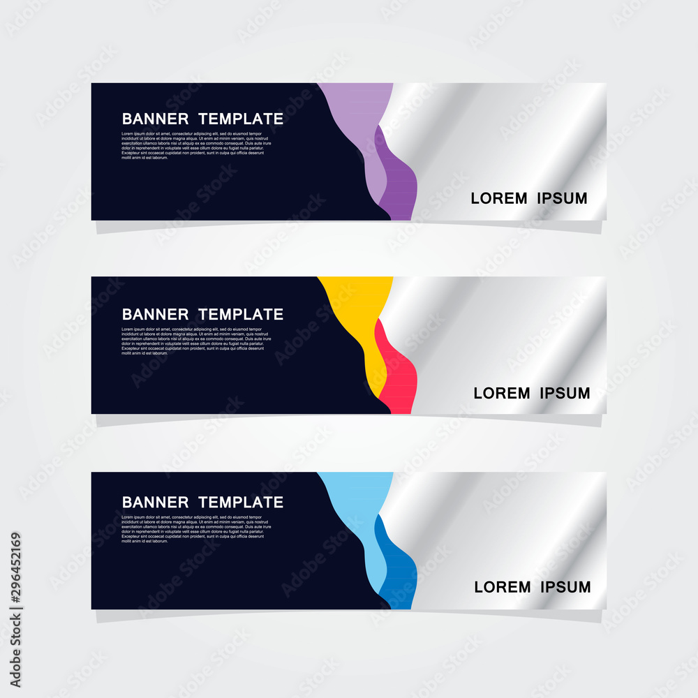 Fototapeta premium Set of 3 banner template. Modern flat blue, orange, purple color web banner design.
