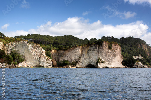 Cliffs and rock formations along the coastline of Cathedral Cove