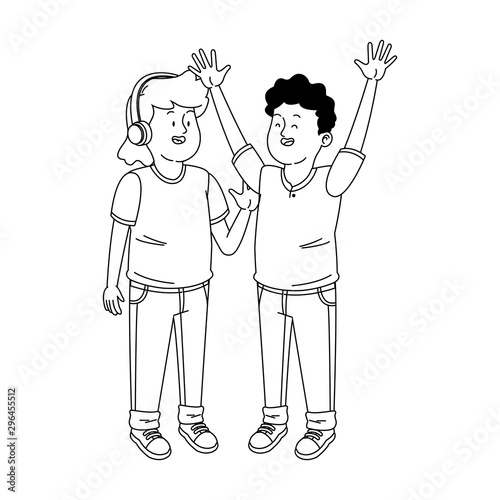 teenager boy excited and girl with headphones