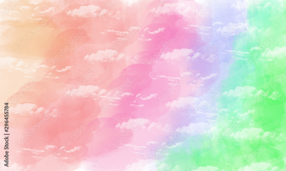 Colorful watercolor background with cloud. Digital drawing. Can be used as banner, presentation, flyer, poster, web design, website, invitations.