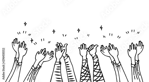 hand drawn of hands clapping ovation. applause, thumbs up gesture on doodle style , vector illustration photo