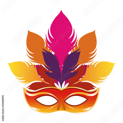Masquerade mask with feathers, colorful flat design
