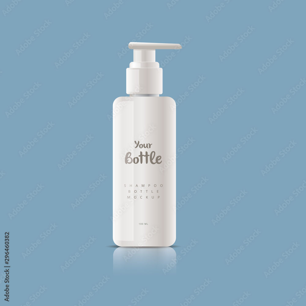 White plastic bottle with pump, used for liquid soap, shampoo an White plastic bottle with pump, used for liquid soap, shampoo an