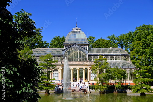 The Crystal Palace (Palacio de Cristal) in Buen Retiro Park, a glass and metal structure built by Ricardo Velazquez Bosco in 1887 in Madrid, Spain.