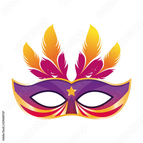 carnival mask with yellow feathers icon