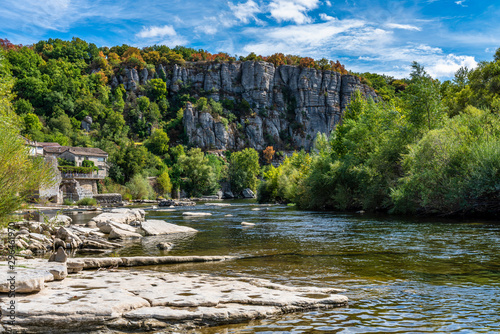 Landscape around the Medieval Village of Vogue in Ardeche, France