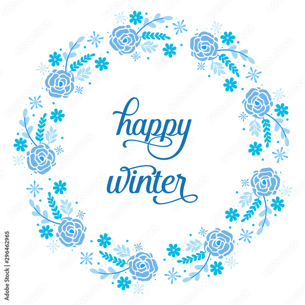 Decoration style of blue leaf flower frame, for card happy winter. Vector Decoration style of blue leaf flower frame, for card happy winter. Vector