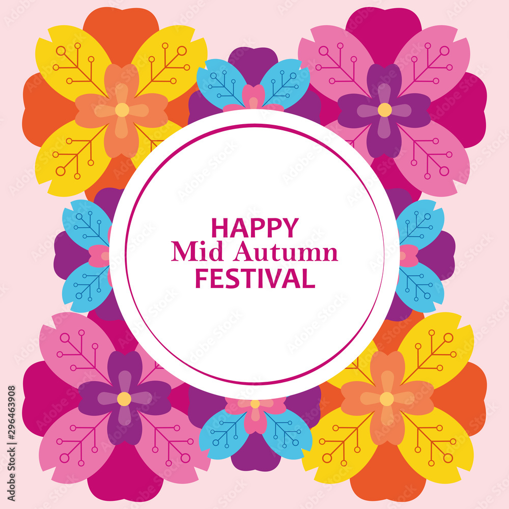 Happy mid autumn flowers festival design