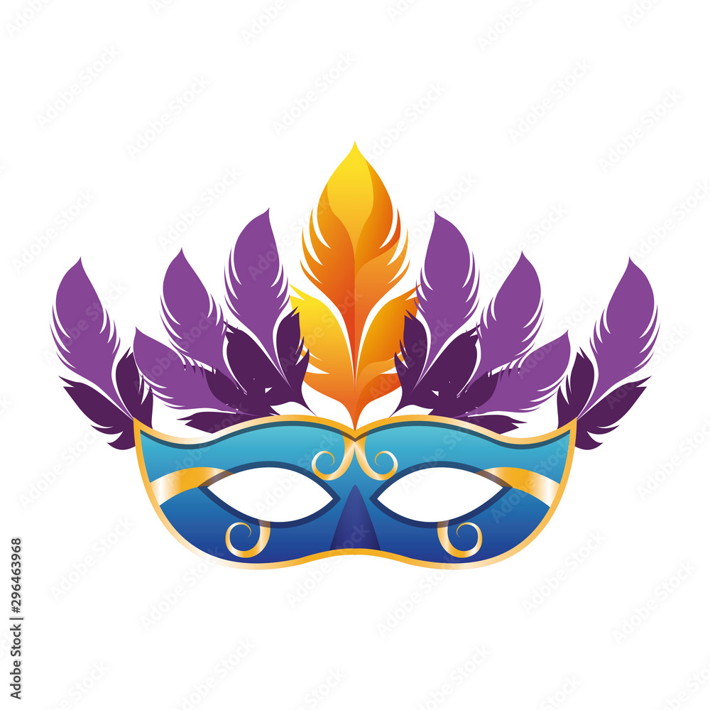 carnival mask with purple feathers icon, flat design