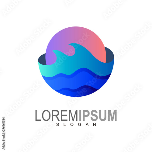 Wave logo and circle design combination, sunset icon