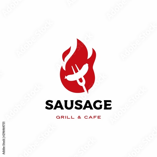 sausage fire flame grill toast roast logo vector icon illustration