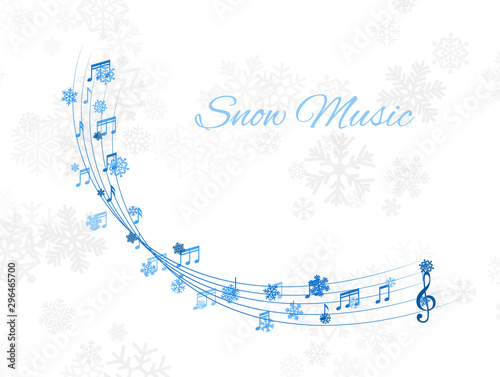 Christmas design element from  flying lines, music notes and snowflakes. Winter holiday decoration on the light background from snow.