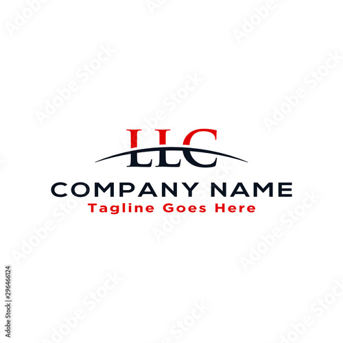 Initial letter LLC, overlapping movement swoosh horizon logo company design inspiration in red and dark blue color vector