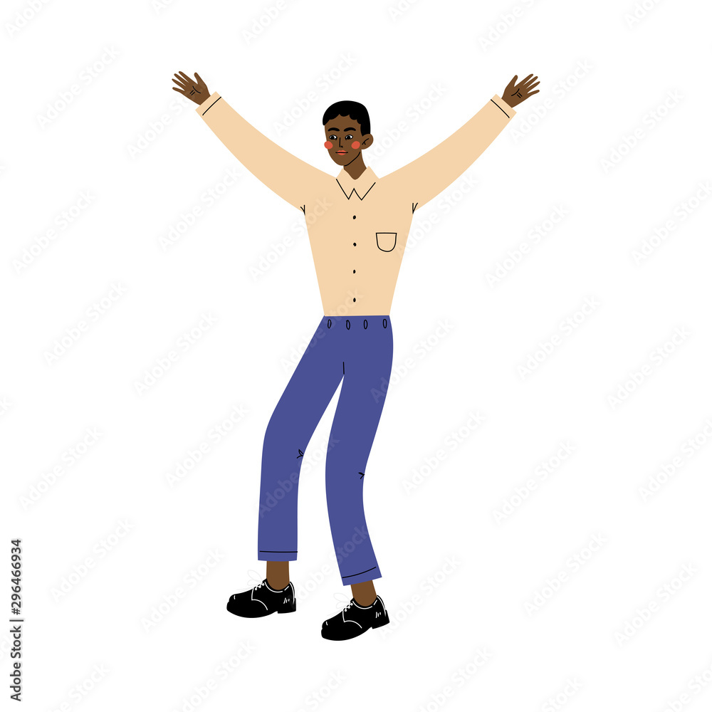 Guy stands raising his hands up cartoon vector illustration Guy stands raising his hands up cartoon vector illustration