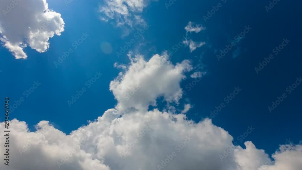 time lapse beautiful blue sky with clouds and sun ray background