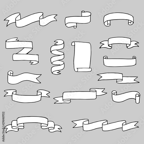 set of hand drawn vector doodle ribbon banner illustrations