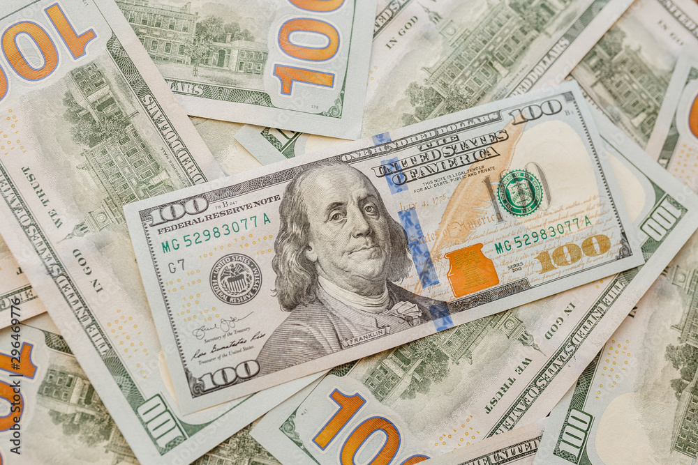 Currency US dollar banknotes close-up. Portrait of the President Currency US dollar banknotes close-up. Portrait of the President