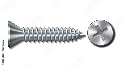 Bolt screw metal pin with head slot and side view