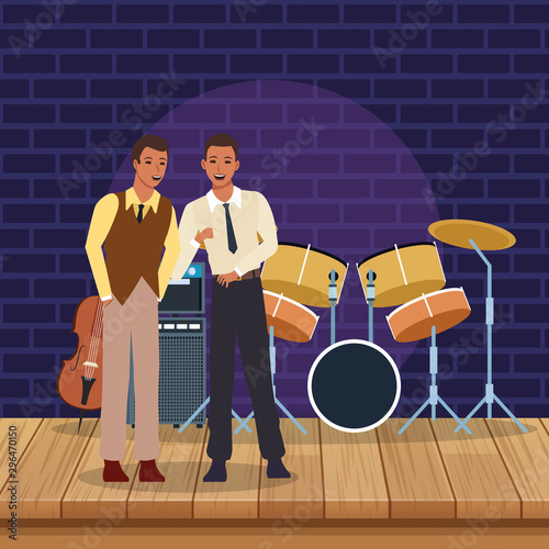 Jazz musicians in stage with instruments