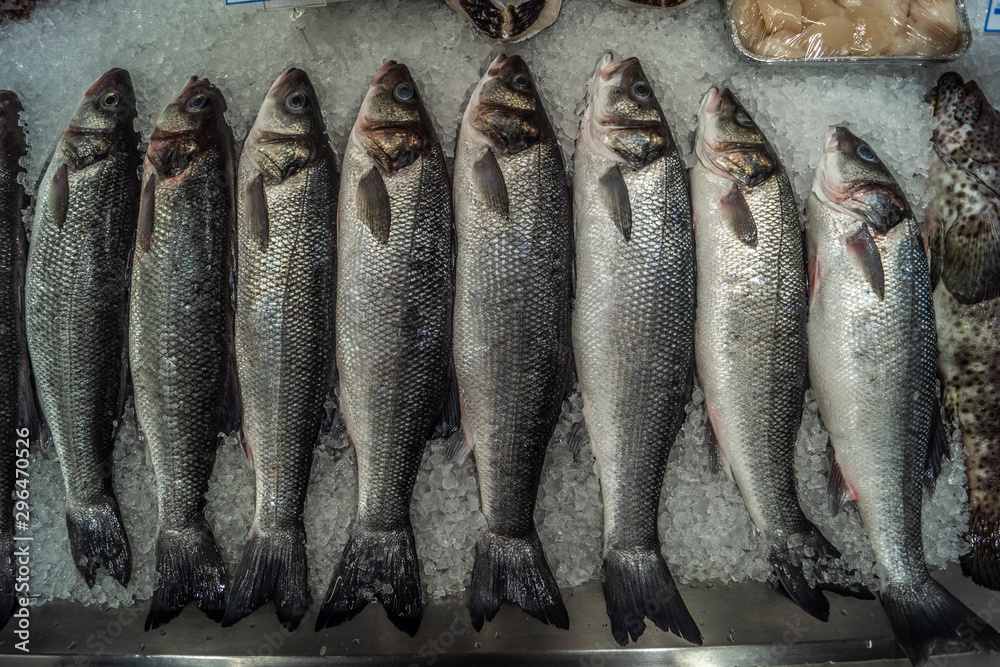 Obraz premium Fresh fishes on ice stock photo