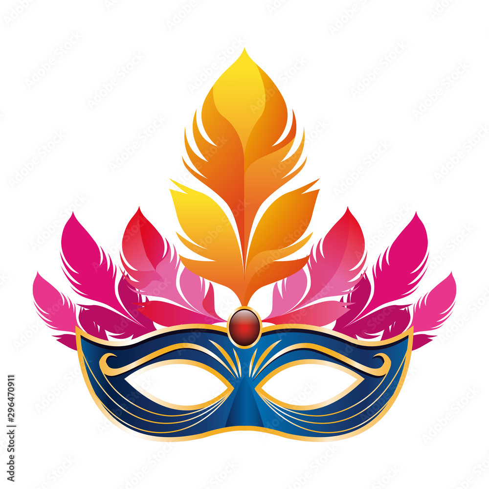 Masquerade mask with feathers, colorful flat design