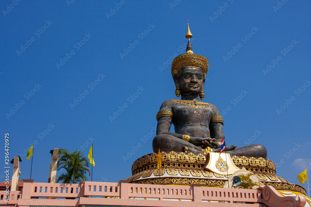 Fototapeta premium Buddha Thamaracha,large Buddha statue with nice park ,Phetchabun, Thailand