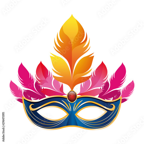 Masquerade mask with feathers, colorful flat design