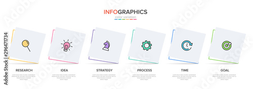 Concept of arrow business model with 6 successive steps. Six colorful graphic elements. Timeline design for brochure, presentation. Infographic design layout.