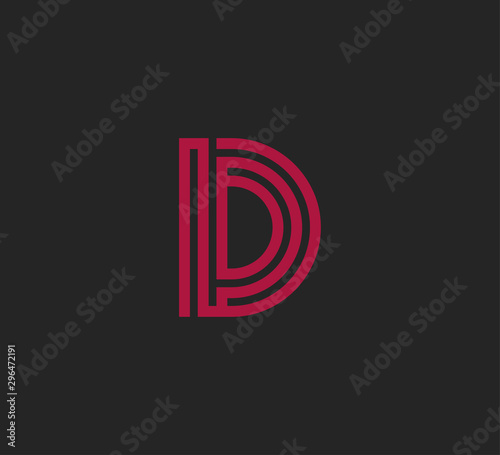 Initial red letter line shape logo black background D