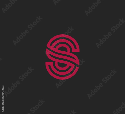 Initial red letter line shape logo black background S