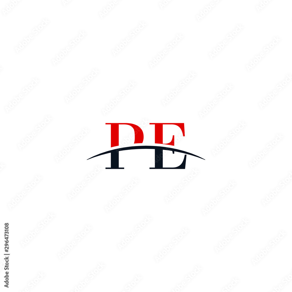 Initial letter PE, overlapping movement swoosh horizon logo company design inspiration in red and dark blue color vector Initial letter PE, overlapping movement swoosh horizon logo company design inspiration in red and dark blue color vector