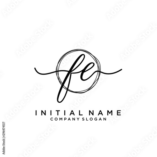 FE Initial handwriting logo with circle template vector.