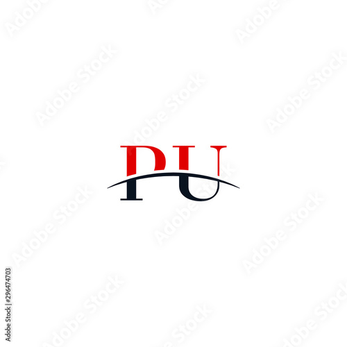 Initial letter PU, overlapping movement swoosh horizon logo company design inspiration in red and dark blue color vector