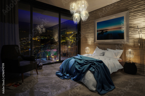 Luxury Penthouse Bedroom in Lisbon - 3d visualization