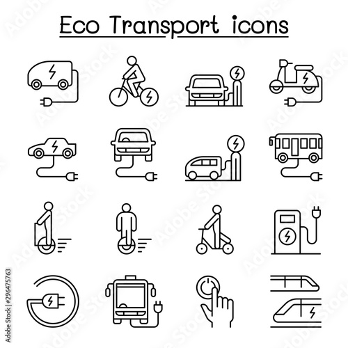 Eco transport icon set in thin linestyle photo