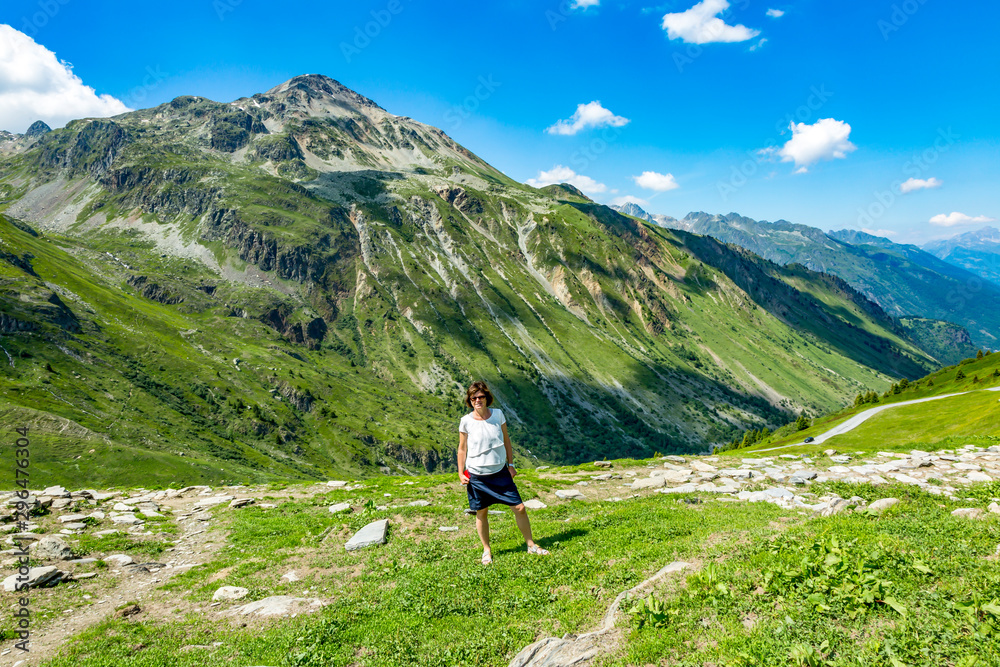 Woman in the French Alps at Col du Glandon