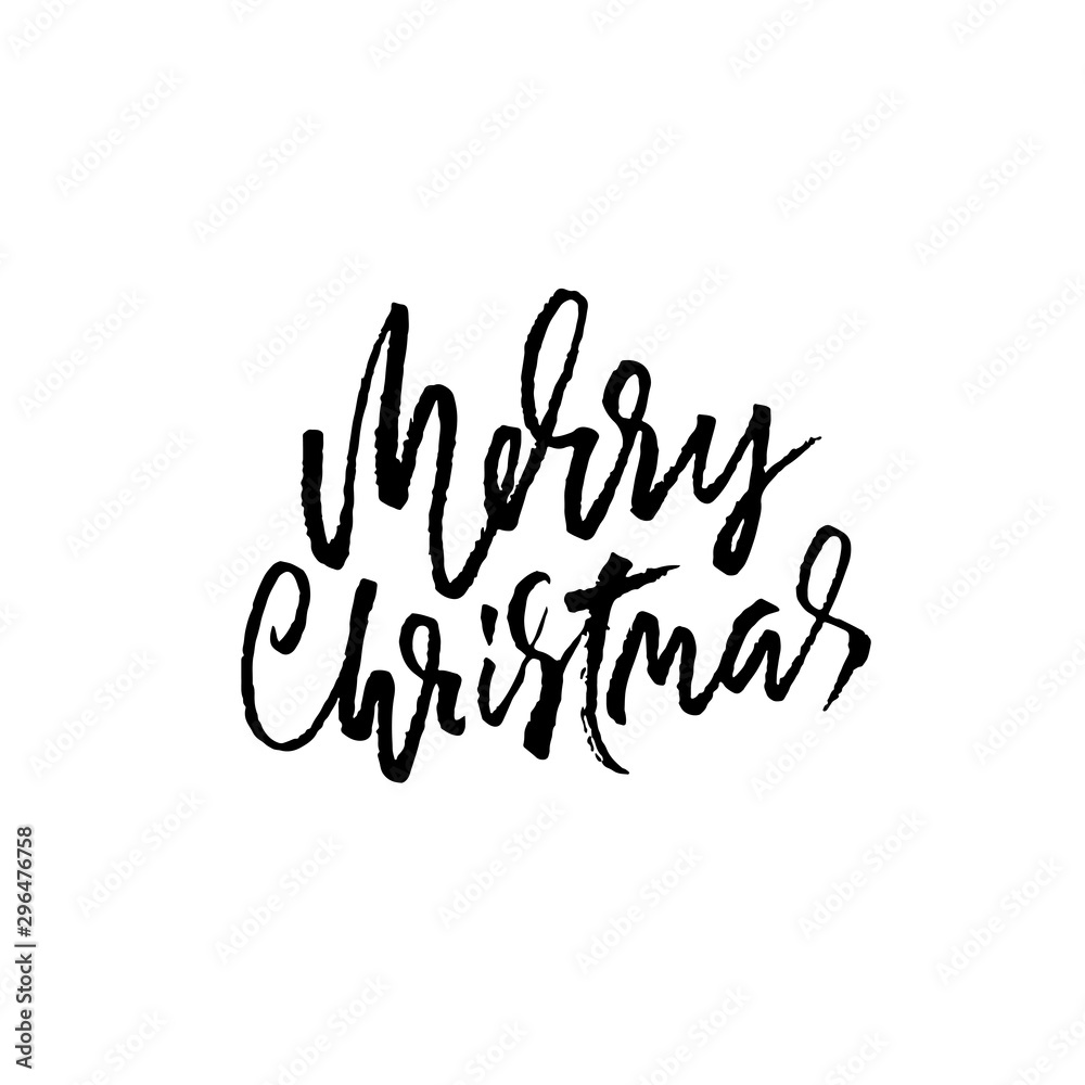 Fototapeta premium Merry Christmas. Holiday modern dry brush ink lettering for greeting card. Vector illustration.