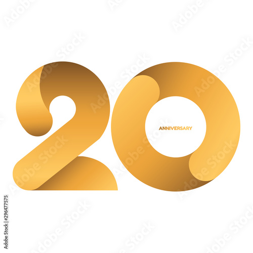 Handwriting celebrating, anniversary of number 20, 20th year anniversary, Luxury duo tone gold brown for invitation card, backdrop, birthday card label or stationary